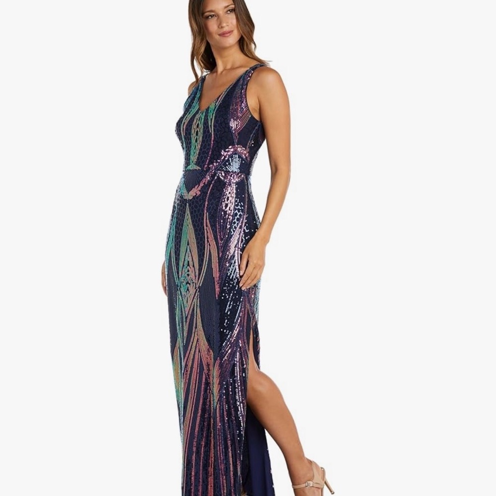 Elegant Multicolor Sequin Dress -Navy Color